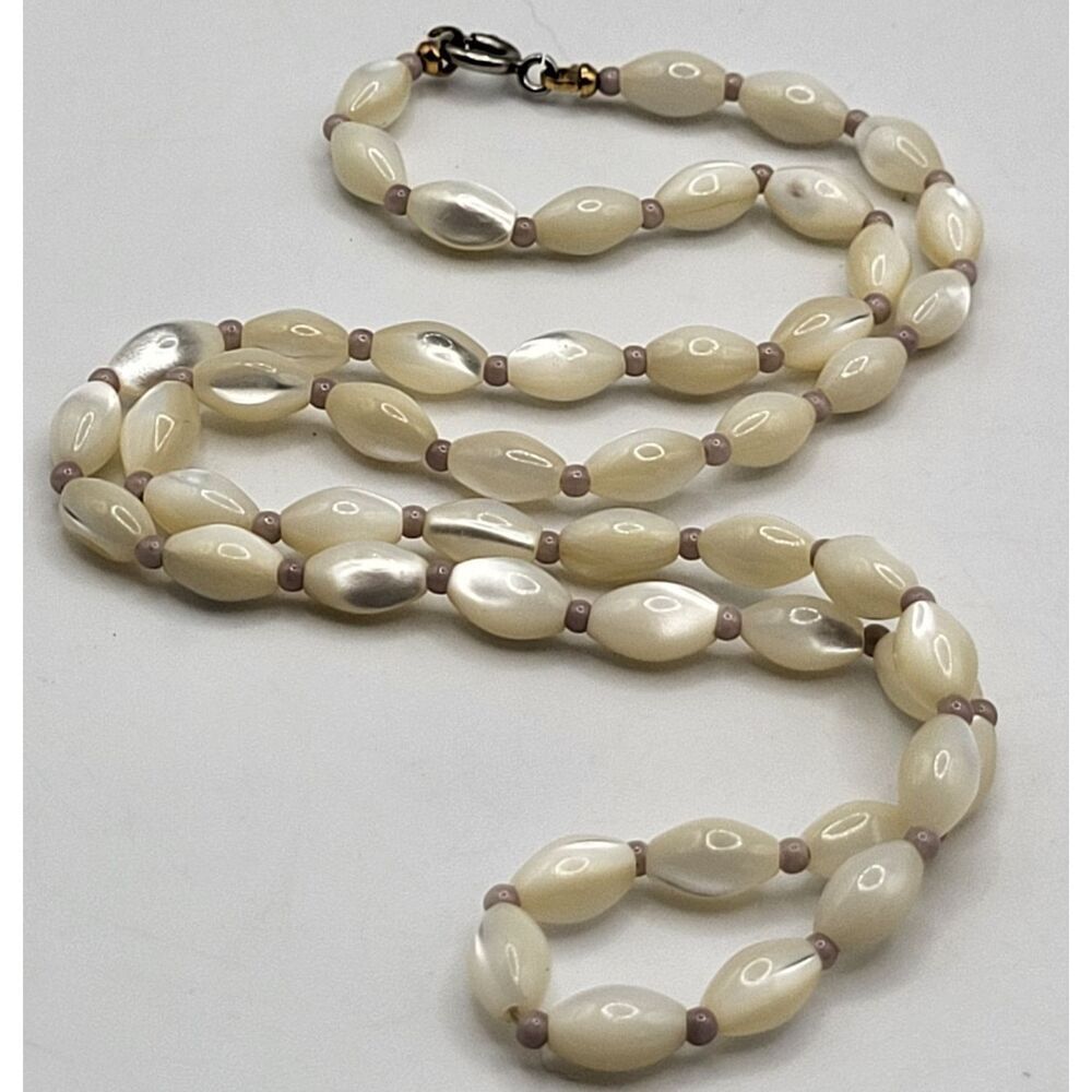 Vtg Mother Of Pearl MOP Abalone Barrel Bead Necklace 18.5in Retro Fashion - Picture 2 of 5